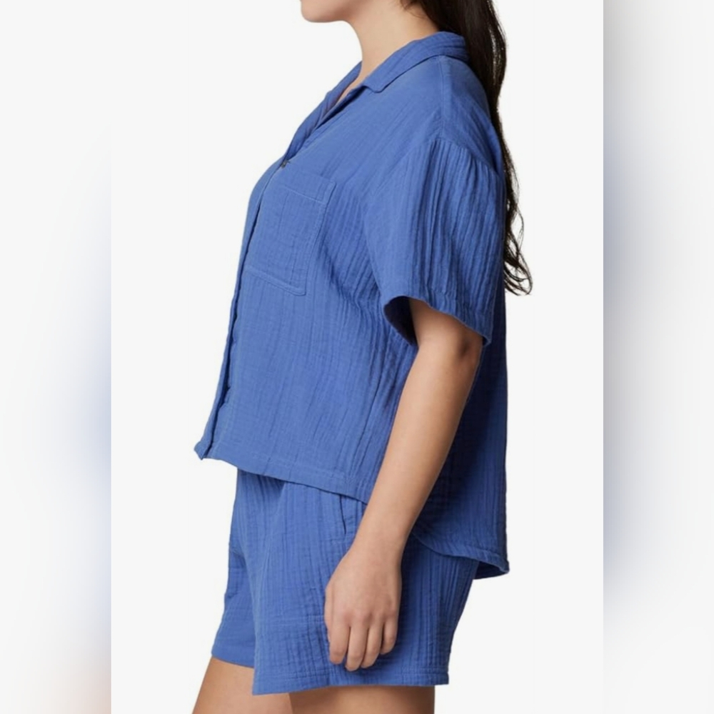 COLUMBIA Women's Holly Hideaway Breezy Short Sleeve Top - Size M - Blue - (NWT) - Picture 3 of 12